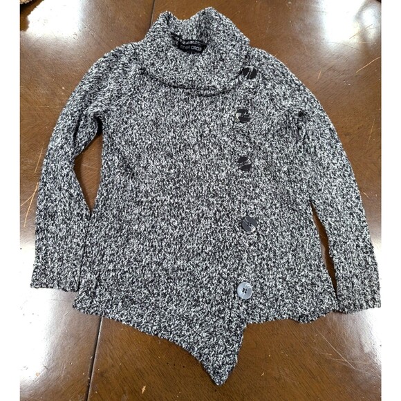 Cowl Neck Sweater  Black White Large  Big Button Fashion Boho Goth Grunge Design - Picture 1 of 4